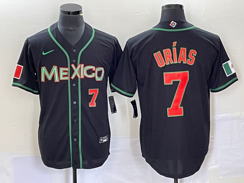 Men 2023 World Cub Mexico #7 Urias Black red Nike MLB Jersey2